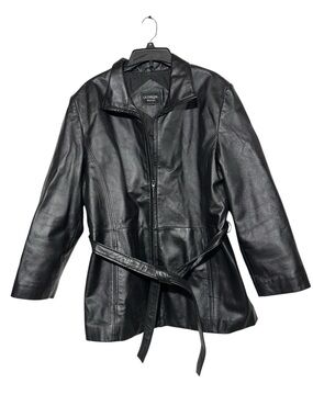 Outbrook Black Leather Jacket Coat Women Plus Size 1X Belted Classic Fall Winter